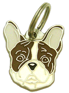 Buldogue Francês branco marrom <br> (placa de identificação para cães, Gravado incluído)